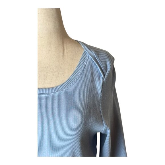 Sundance Shirt Women‎ XL Blue Cotton Ribbed Knit Short Sleeve Tee Athleisure - Picture 5 of 8